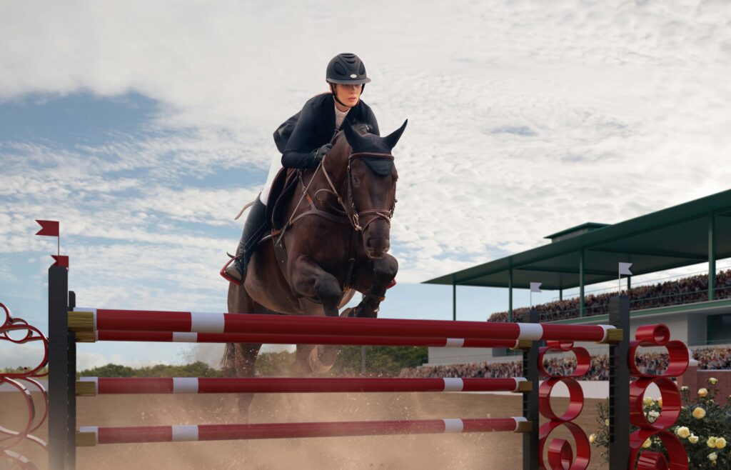 equestrian sport young girl rides horse championship