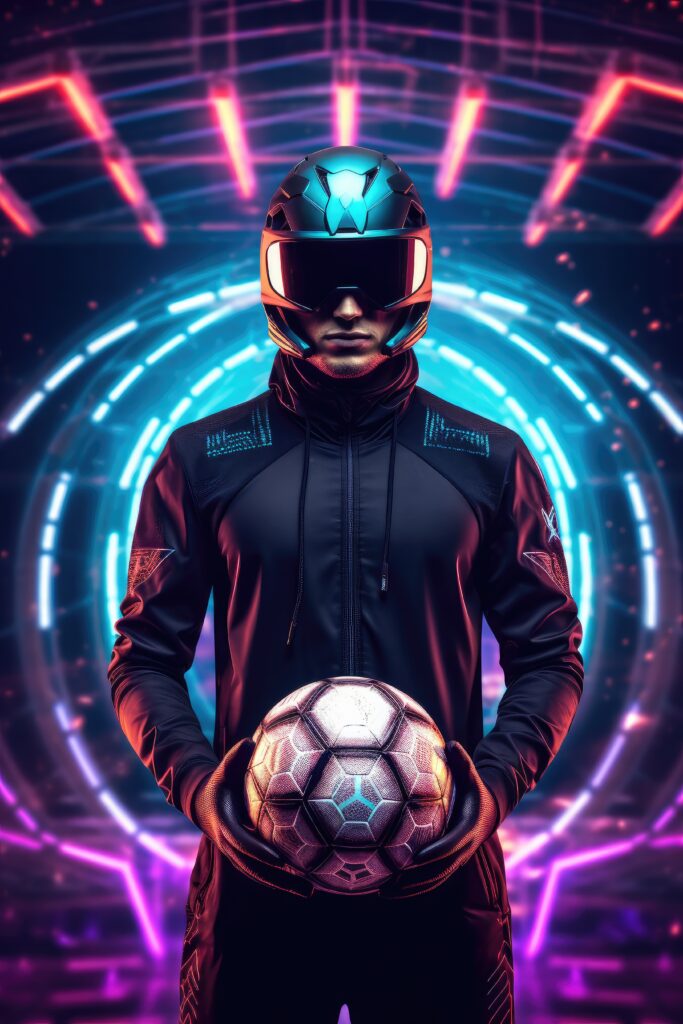 futuristic football soccer player with glowing lights