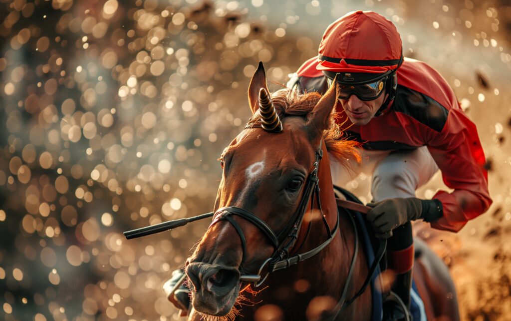 portrait man with fantasy unicorn animal cinematic atmosphere