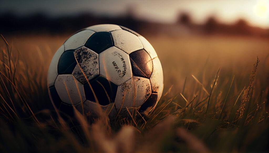 soccer ball on green grass with selective focus ,generative ai